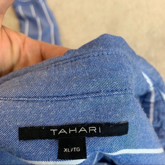 TAHARI blue white striped button down dress shirt Sz XL - Picture 9 of 14